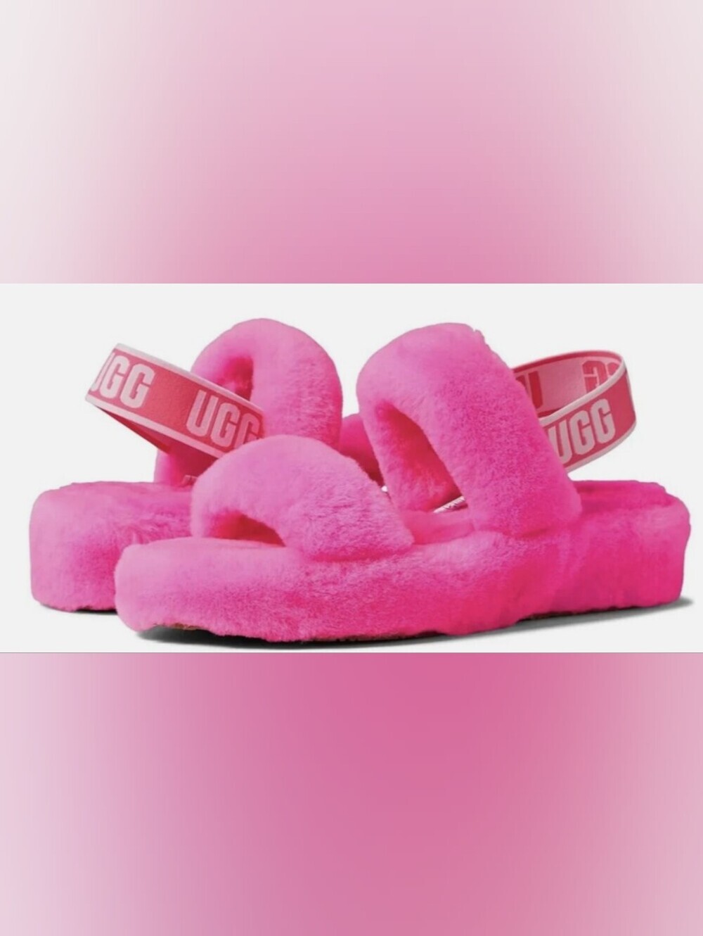 UGG Oh Yeah Fluff Yeah Taffy Pink Slide Sandals Size 8 NWOT Store Display
